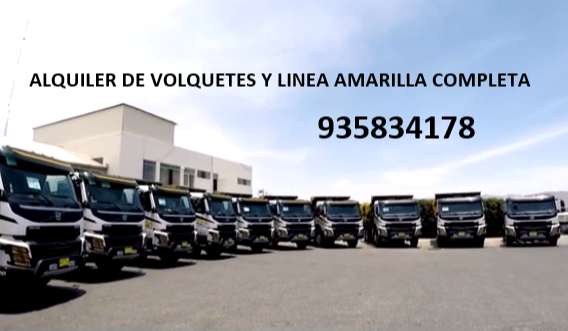 Alquiler de maquinaria pesada, linea amarilla completa y volquetes de 15,20 y 27m3