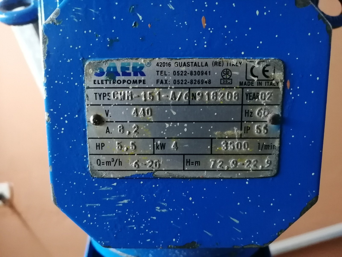 Bomba de agua marca italiana saer