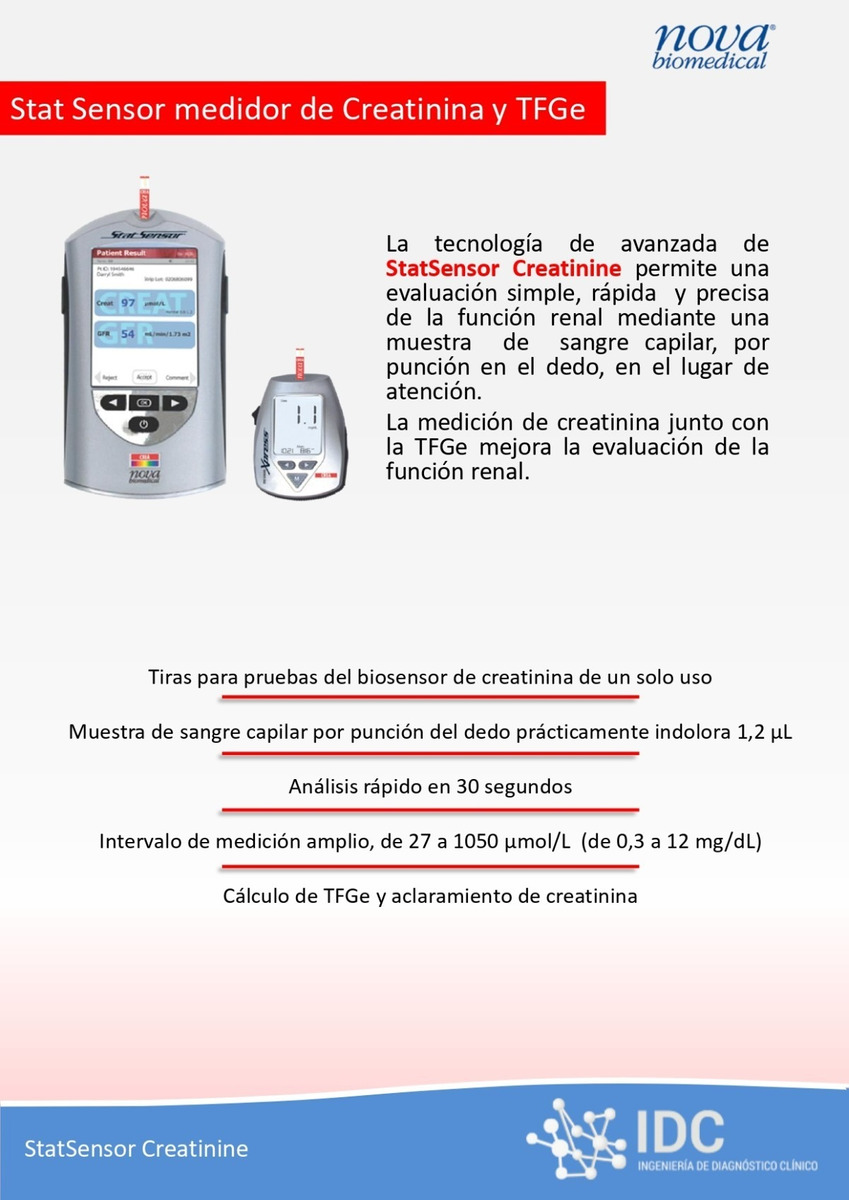 Equipo analizador de creatinina cesión en uso
