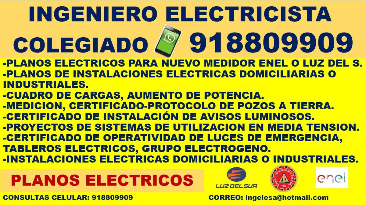 Ingeniero electricista, plano eléctrico,cuadro de carga,pozo
