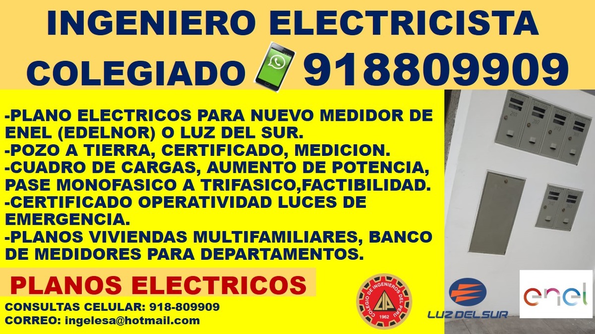 Ingeniero electricista, plano eléctrico,cuadro de carga,pozo