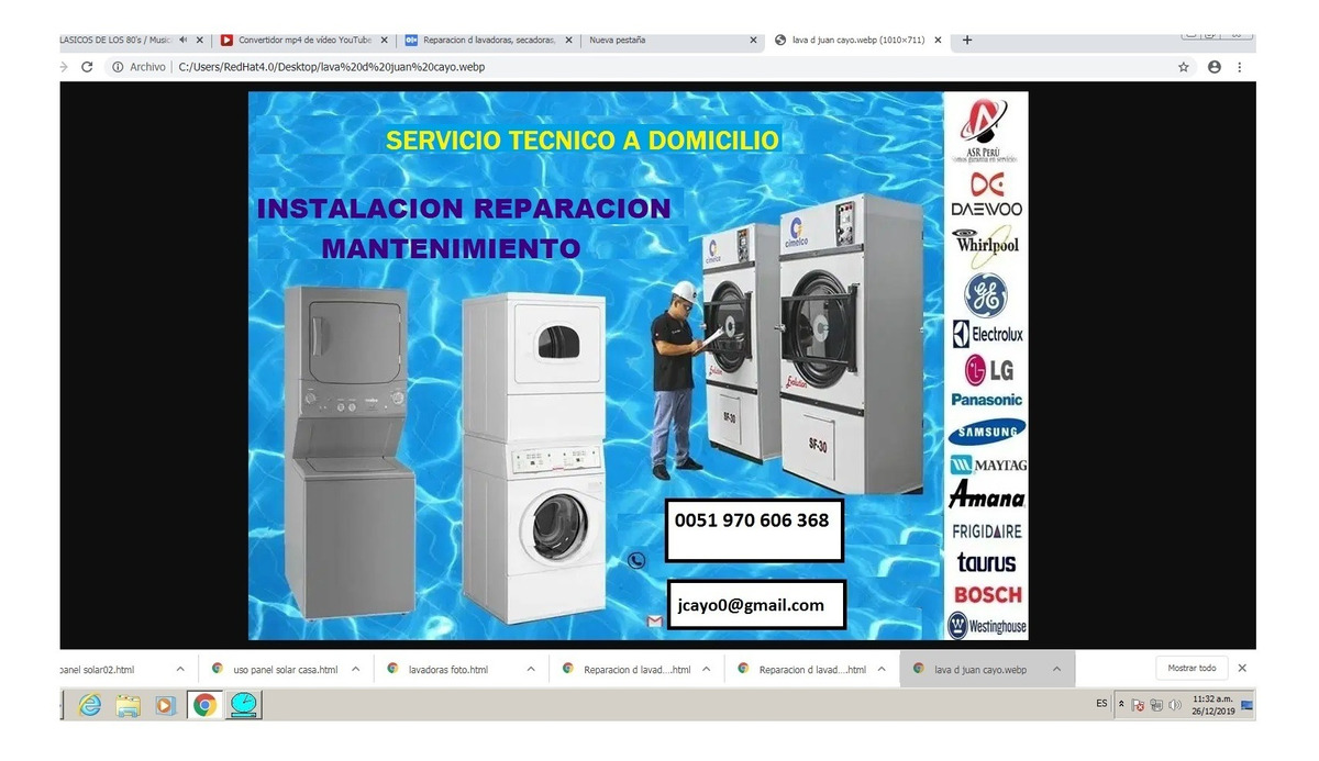 Reparacion d lavadoras, secadoras, thermas de gas, solares e
