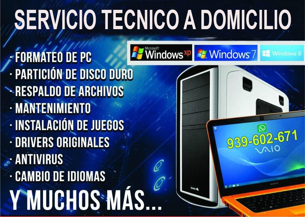 Servicio técnico de computadoras,lactop a domicilio