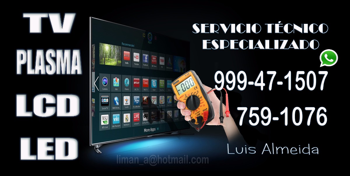 Servicio técnico televisor plasma, lcd y led, smart tv, 3d