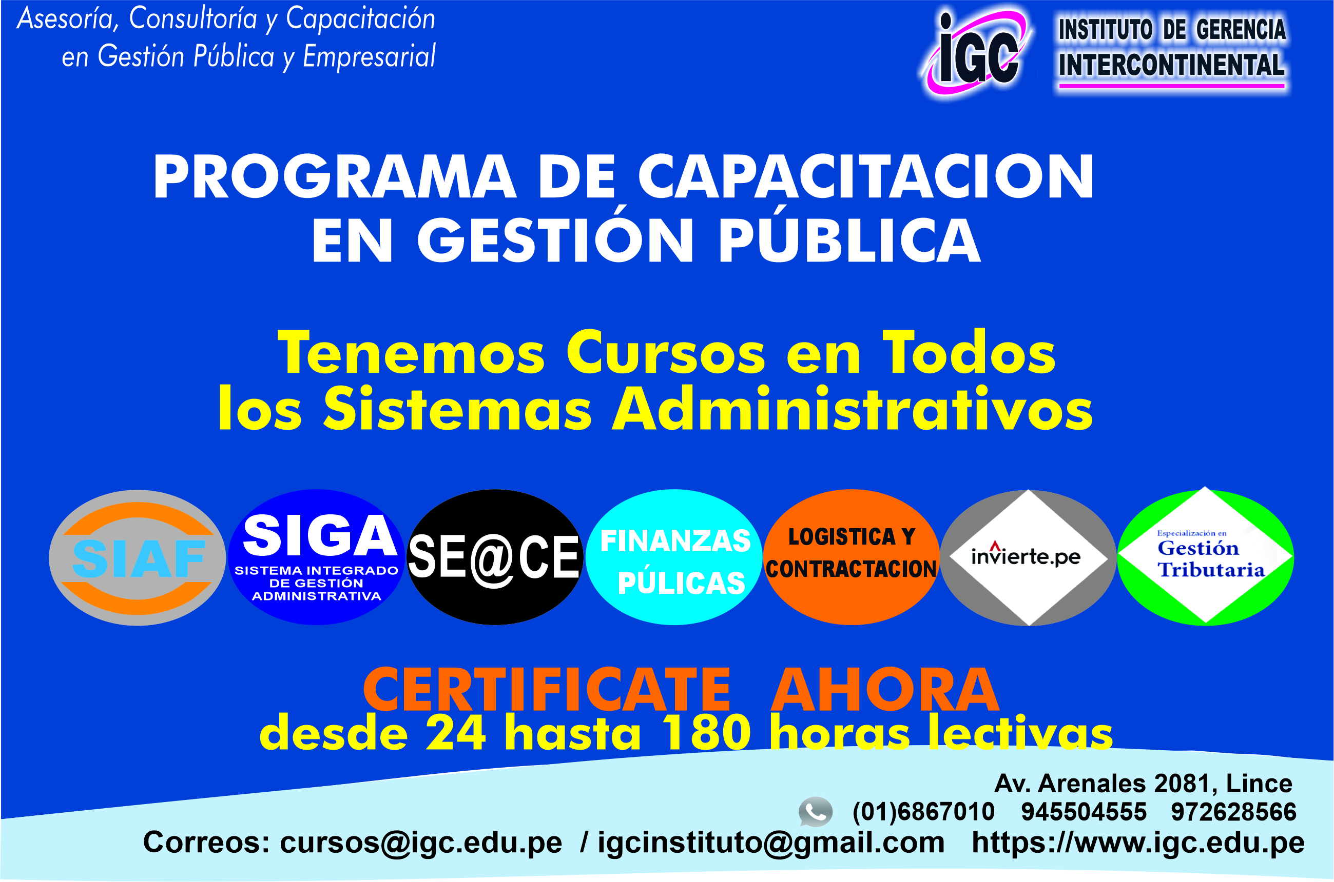 CURSOS EN GESTIÓN PÚBLICA Y EMPRESARIAL Lima 2020 IGC