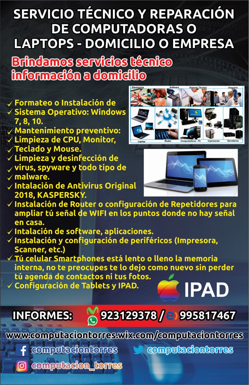 REPARACIóN DE COMPUTADORAS LAPTOPS A DOMICILIO