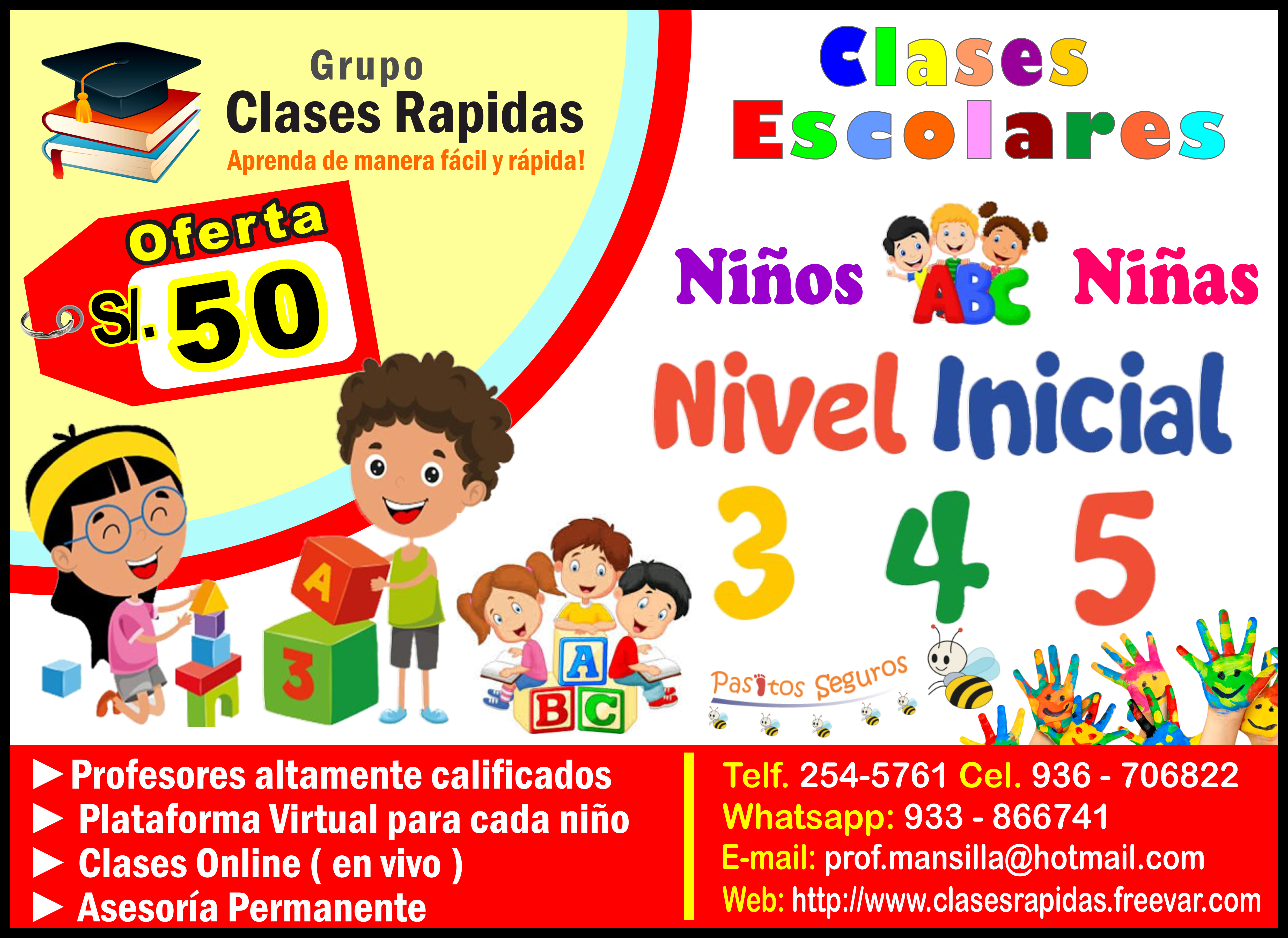 Clases Escolares de nivel Inicial para 3, 4 y 5 años