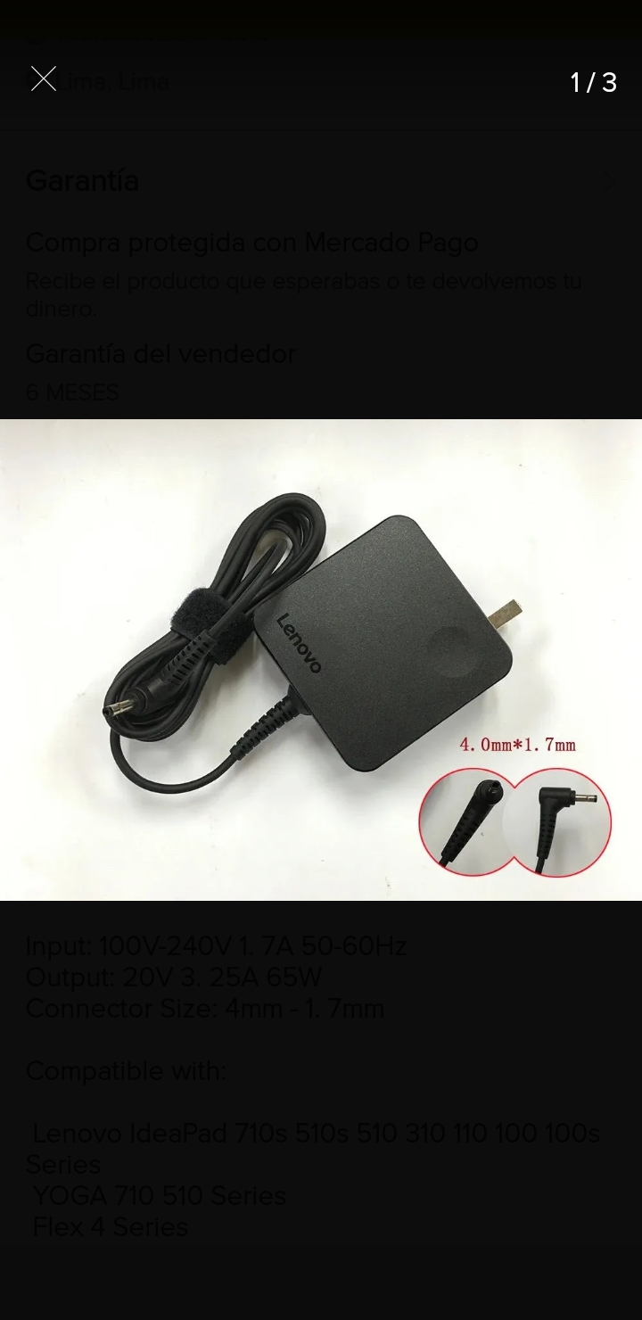 Venta Cargador Lenovo Original y Nuevo