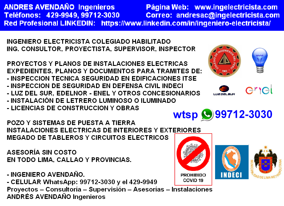 INGENIERO ELECTRICISTA COLEGIADO HABILITADO Ing. Electrico