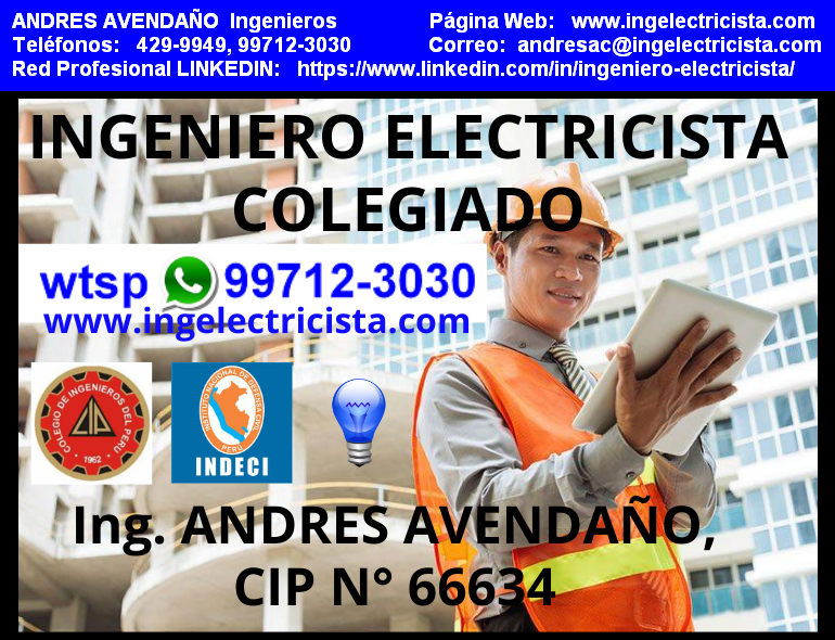 INGENIERO ELECTRICISTA COLEGIADO HABILITADO Ing. Electrico