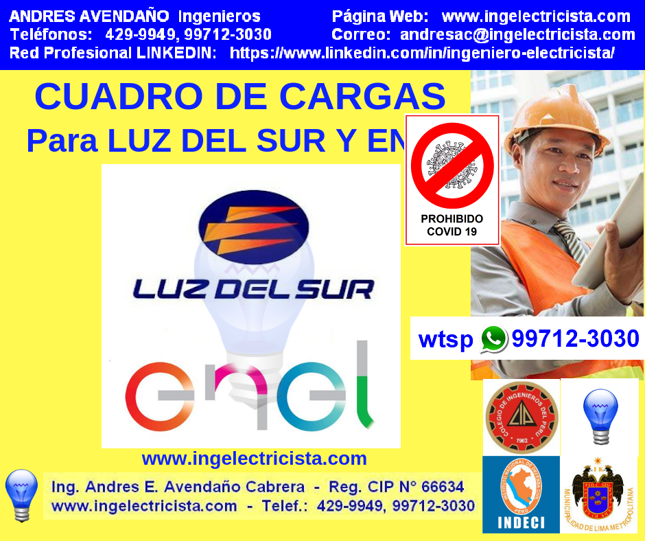 CUADRO DE CARGAS, PLANOS ELECTRICOS para Luz Del Sur, ENEL