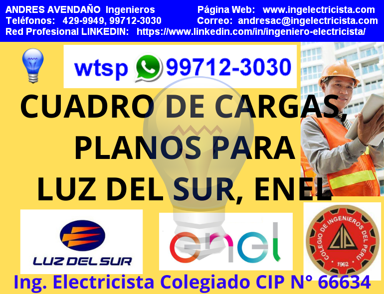 CUADRO DE CARGAS, PLANOS ELECTRICOS para Luz Del Sur, ENEL