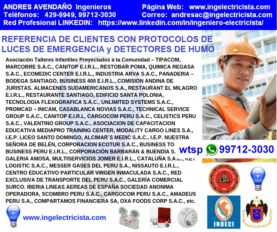 CERTIFICADOS DE LUCES DE EMERGENCIA DETECTORES DE HUMO ALARMAS