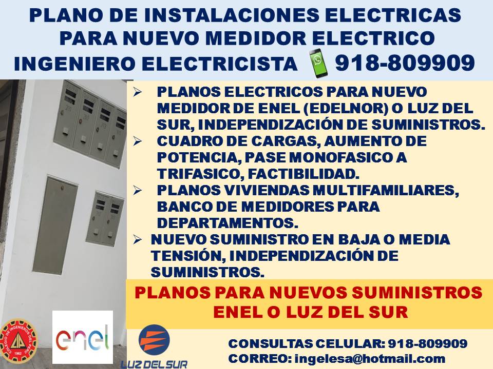 INGENIERO ELECTRICISTA COLEGIADO Y HABILITADO CEL. 918809909